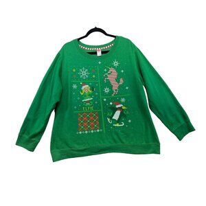 Holiday Time Green Elfie Christmas Sweater Womens 2X (18W/20W) Cotton/Polyester